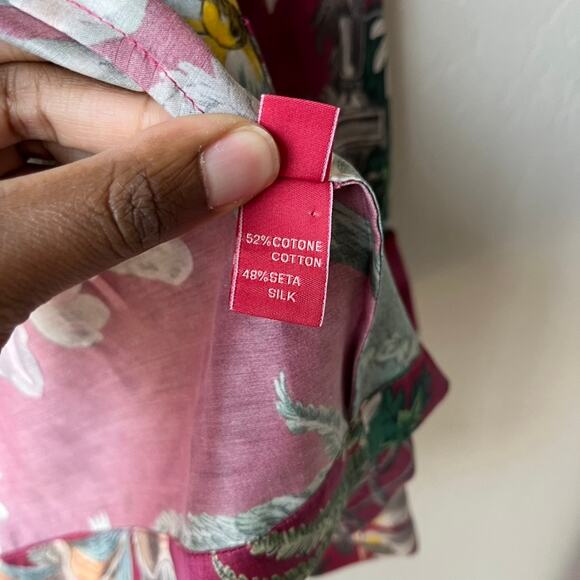 F.R.S For Restless Sleepers Burgundy Tropical‎ Floral Silk Kimono Jacket Size XS - Picture 9 of 9